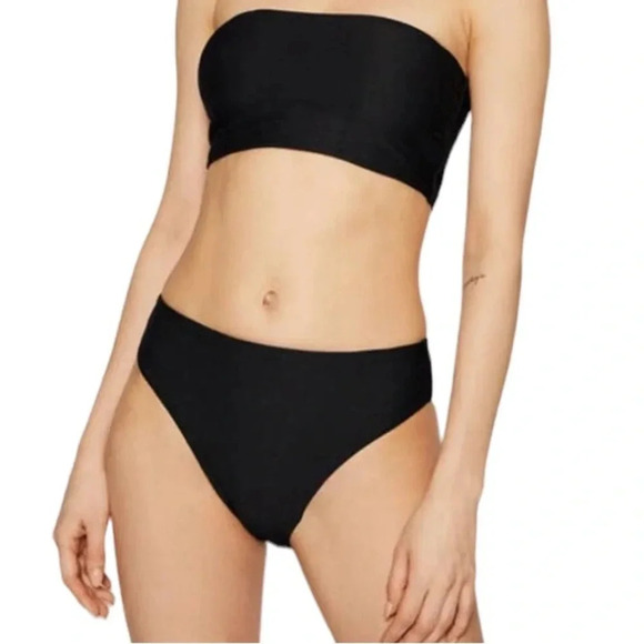 SEAFOLLY High Rise Ribbed Black Bikini bottom Essentials 40609-640 Size 2 NWT - Picture 3 of 16